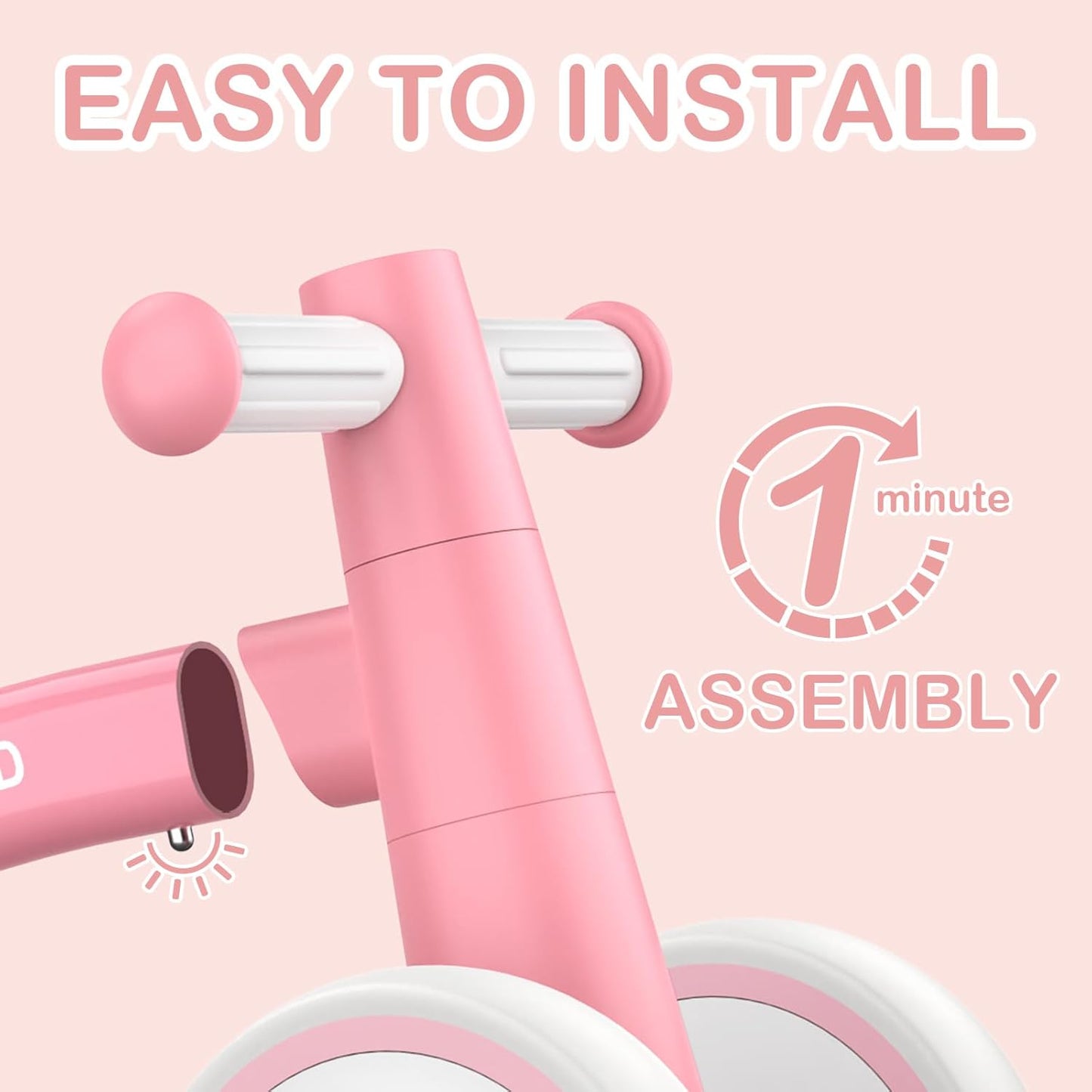 SEREED Colorful Lighting Baby Balance Bike, Toys for 1 Year Old Boys Girls, 12-24 Month Toddler Balance Bike with 4 Silence Wheels, First Birthday Gift (Pink)