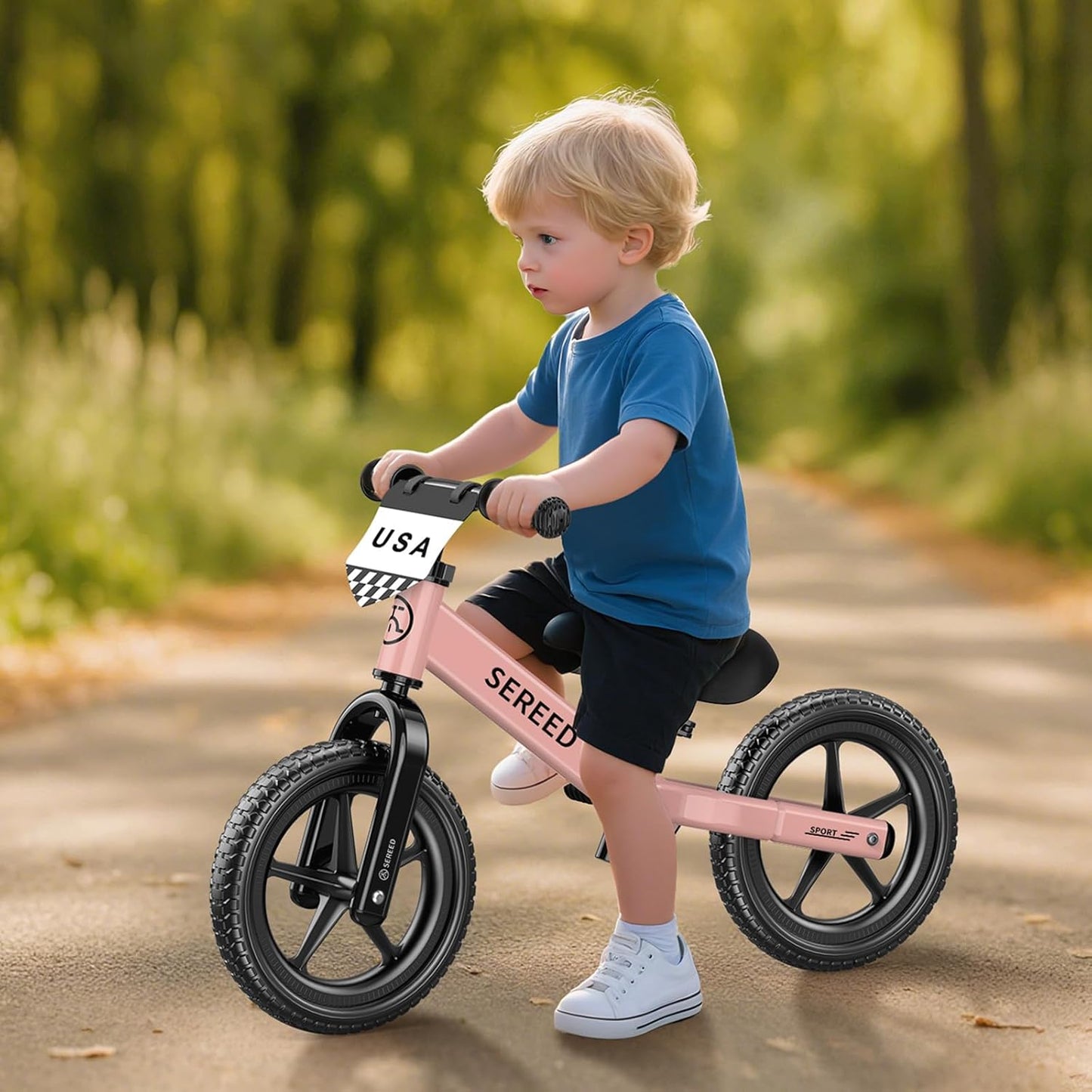 SEREED Toddler Balance Bike 2 Year Old, No Pedal Kids Toy Bike for 2-5 Years Old, Tool-Free Adjustment, Gift for 2-3 Girls, Customize Plate with 3pcs Stickers (Pink)